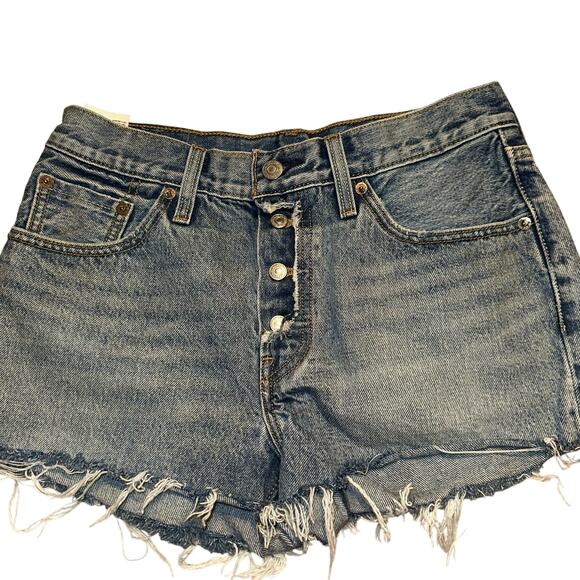 Levi 501 med wash high waisted shorts sz 27 - Picture 1 of 5